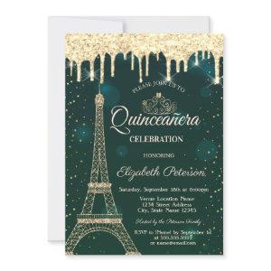 Eiffel Tower,Tiara,Drips Green Quinceañera