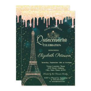 Eiffel Tower,Tiara,Drips Green Quinceañera