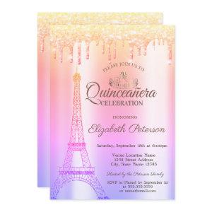 Eiffel Tower,Tiara,Drips Ombre Quinceañera