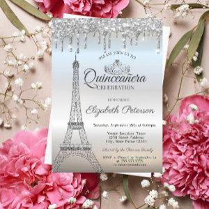 Eiffel Tower,Tiara,Drips Silver Quinceañera