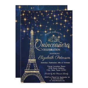 Eiffel Tower,Tiara,Stars Navy Blue Quinceañera