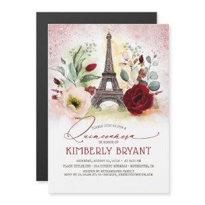 Eiffel Tower Vintage Paris Pink Gold Quinceañera Magnetic