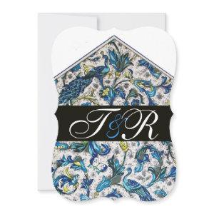 ELEGANT ANTIQUE FLORENTINE BLUE FLORAL MONOGRAM