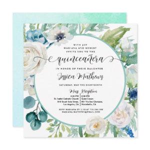 Elegant Aqua and Turquoise Teal Floral Quinceañera