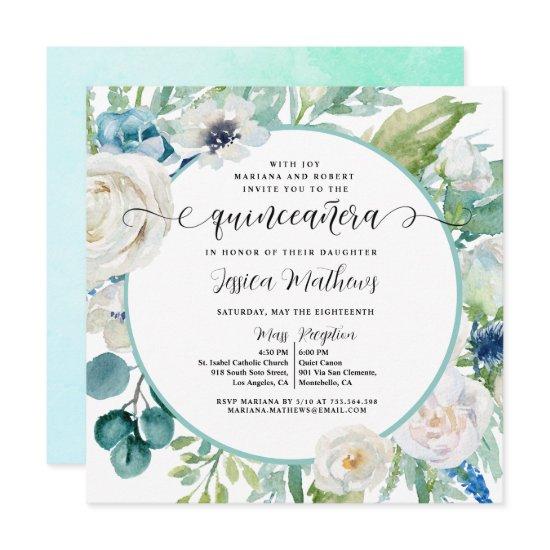 Elegant Aqua and Turquoise Teal Floral Quinceañera