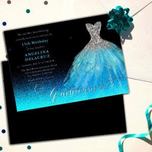 Elegant Aqua Spanish Gown Quinceañera - Silver Foil