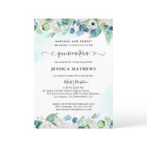 Elegant Aqua Teal Quinceañera Watercolor Floral In