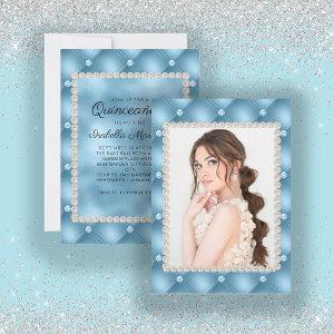 Elegant Baby Blue Quinceañera Photo Pearls Jewels