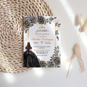 Elegant Black and Gold Floral Quinceanera