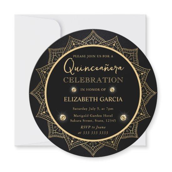 Elegant Black and Gold Mandala Quinceanera