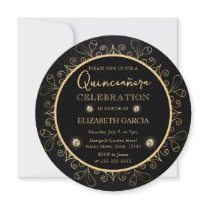Elegant Black and Gold Mandala Quinceanera