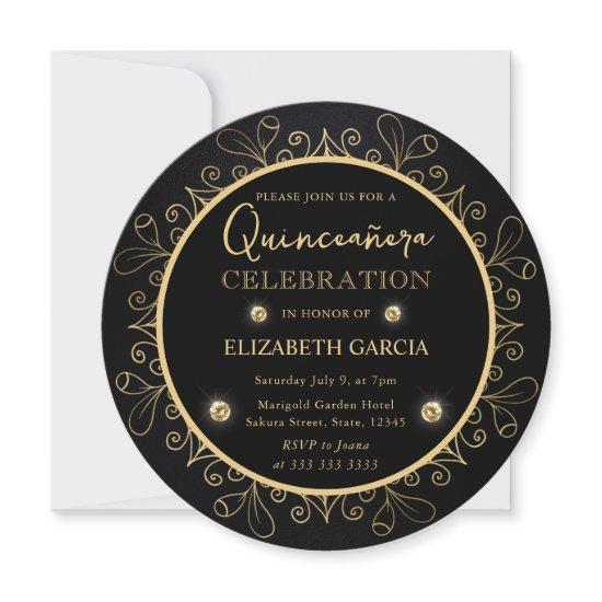Elegant Black and Gold Mandala Quinceanera