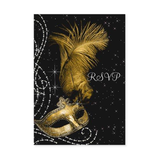 Elegant Black and Gold Masquerade Party RSVP