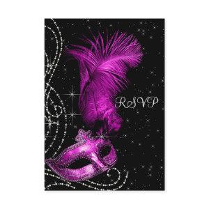 Elegant Black and Hot Pink Masquerade Party RSVP