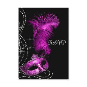 Elegant Black and Hot Pink Masquerade Party RSVP