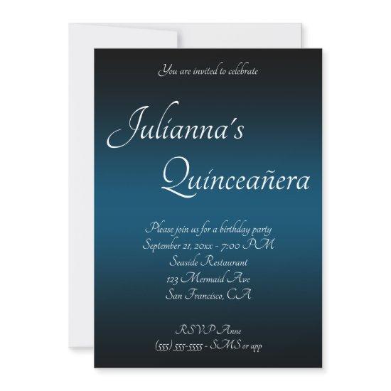 Elegant Black and Ocean Blue Ombre Quinceañera