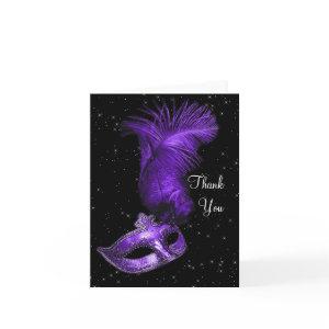 Elegant Black and Purple Masquerade Thank You Card