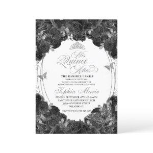 Elegant Black and Silver Floral Quinceanera