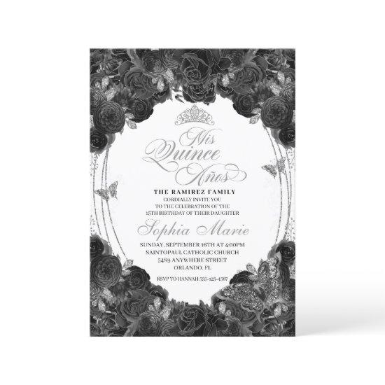 Elegant Black and Silver Floral Quinceanera