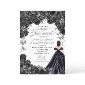 Elegant Black and Silver Floral Quinceanera