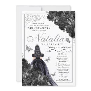 Elegant Black and Silver Floral Quinceanera