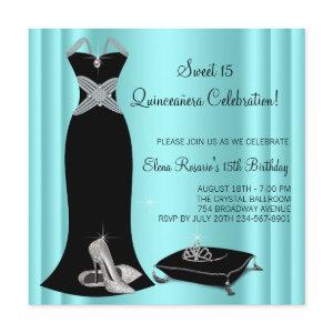 Elegant Black and Teal Blue Quinceanera