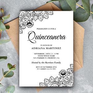 Elegant Black and White Lace Quinceanera