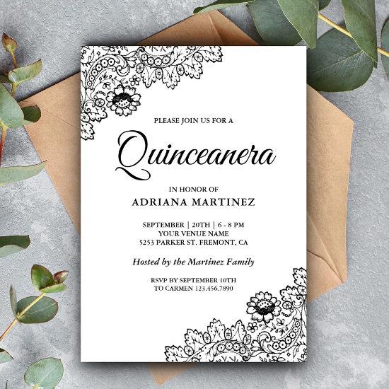 Elegant Black and White Lace Quinceanera