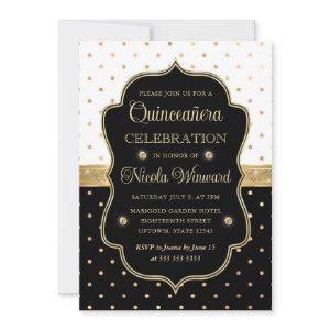 Elegant Black and White Polka Dots Quinceanera