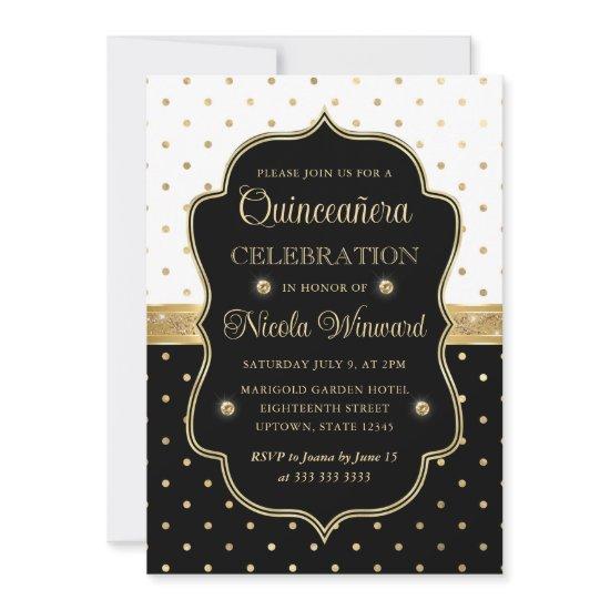 Elegant Black and White Polka Dots Quinceanera
