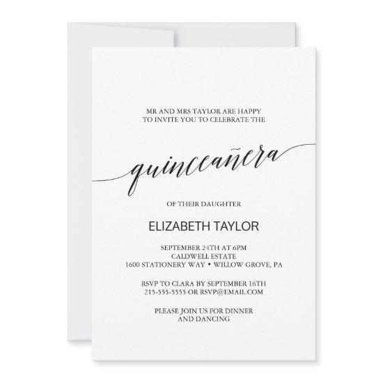 Elegant Black Calligraphy Quinceañera