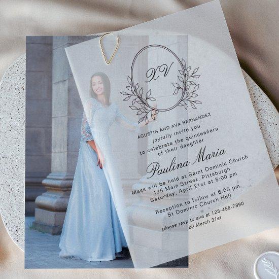 Elegant Black Crest Formal Quinceañera Vellum
