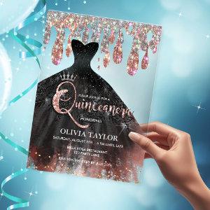Elegant black dress crystal drips Quinceanera  Acrylic