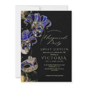 Elegant Black Gold Blue Masquerade 16th Birthday