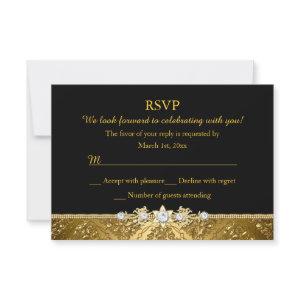 Elegant Black & Gold Damask RSVP