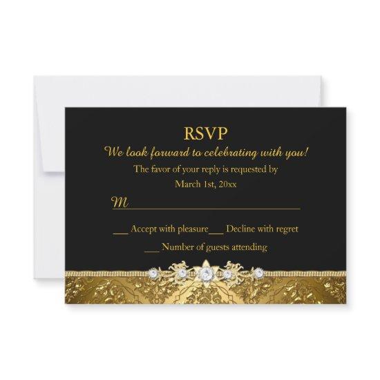 Elegant Black & Gold Damask RSVP
