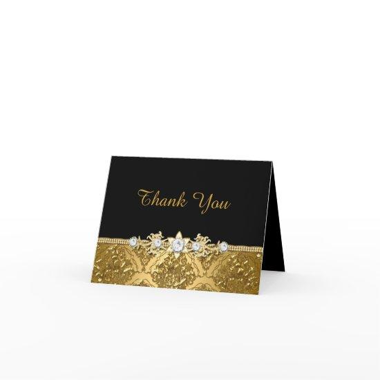 Elegant Black & Gold Damask Thank You Card