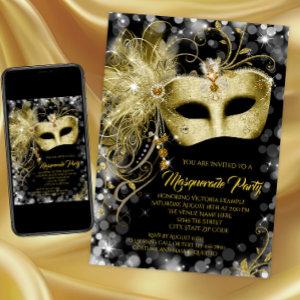 Elegant Black Gold Glitter Masquerade Party