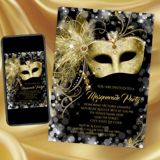 Elegant Black Gold Glitter Masquerade Party
