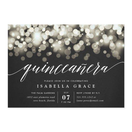 Elegant Black & Gold Lights Quinceanera