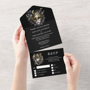 Elegant black gold masquerade theme face masks all in one