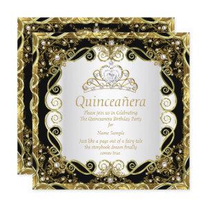 Elegant Black Gold Pearl Princess Quinceanera