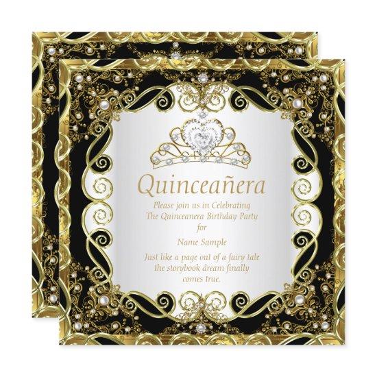 Elegant Black Gold Pearl Princess Quinceanera