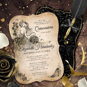 Elegant Black Gold Princess Quinceanera Birthday