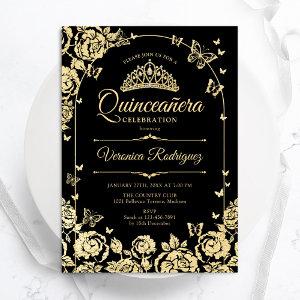 Elegant Black Gold Quinceanera