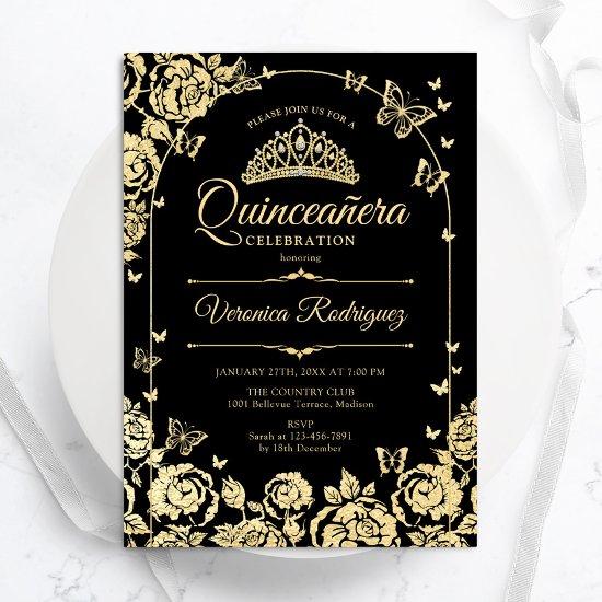 Elegant Black Gold Quinceanera