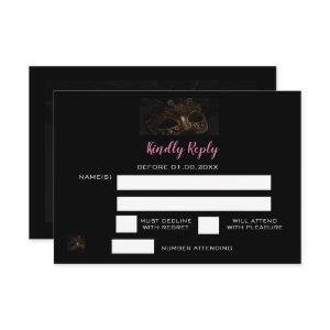 Elegant Black Pink Masquerade Sweet 16th Birthday  RSVP Card