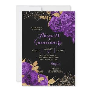 Elegant Black Purple Gold Stiletto Quinceañera