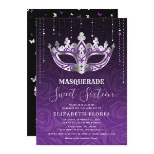 Elegant Black Purple Silver Masquerade Sweet 16