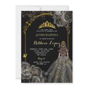 Elegant Black Rose and Gold Princess Quinceañera